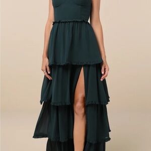 Lulu's Dark Green High Low Tiered Dress